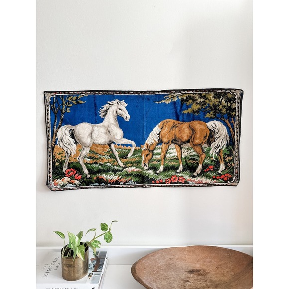 Vintage Italian Velvet Horse Tapestry - Picture 1 of 5